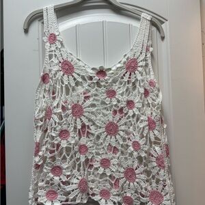 Altar'd State White and Pink Floral Crochet Tank Top